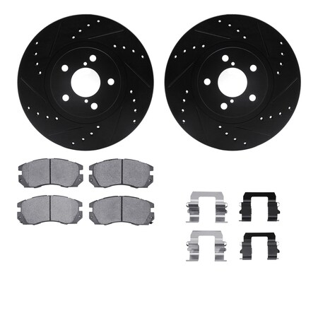 Dynamic Friction Co 8312-13019, Rotors-Drilled, Slotted-BLK w/ 3000 Series Ceramic Brake Pads incl. Hardware, Zinc Coat 8312-13019